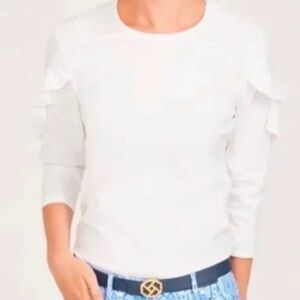 J. McLaughlin White Ruffle Sleeves Baylee Blouse Size XS pre-owned.